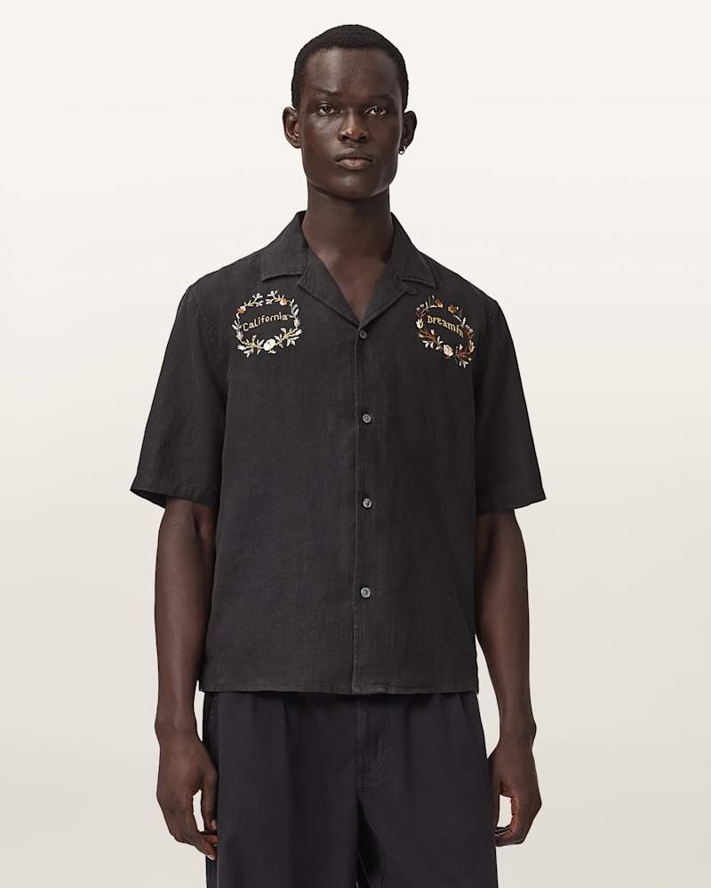 Klavicle Short Sleeve Linen Embroidered Shirt