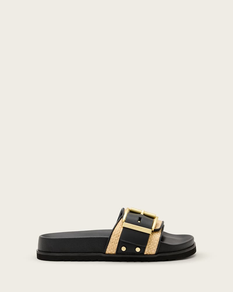 Ellie Studded Buckle Leather Sliders