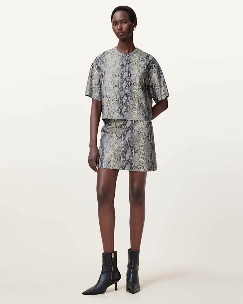 Renai Foil Snake Print Suede T-Shirt