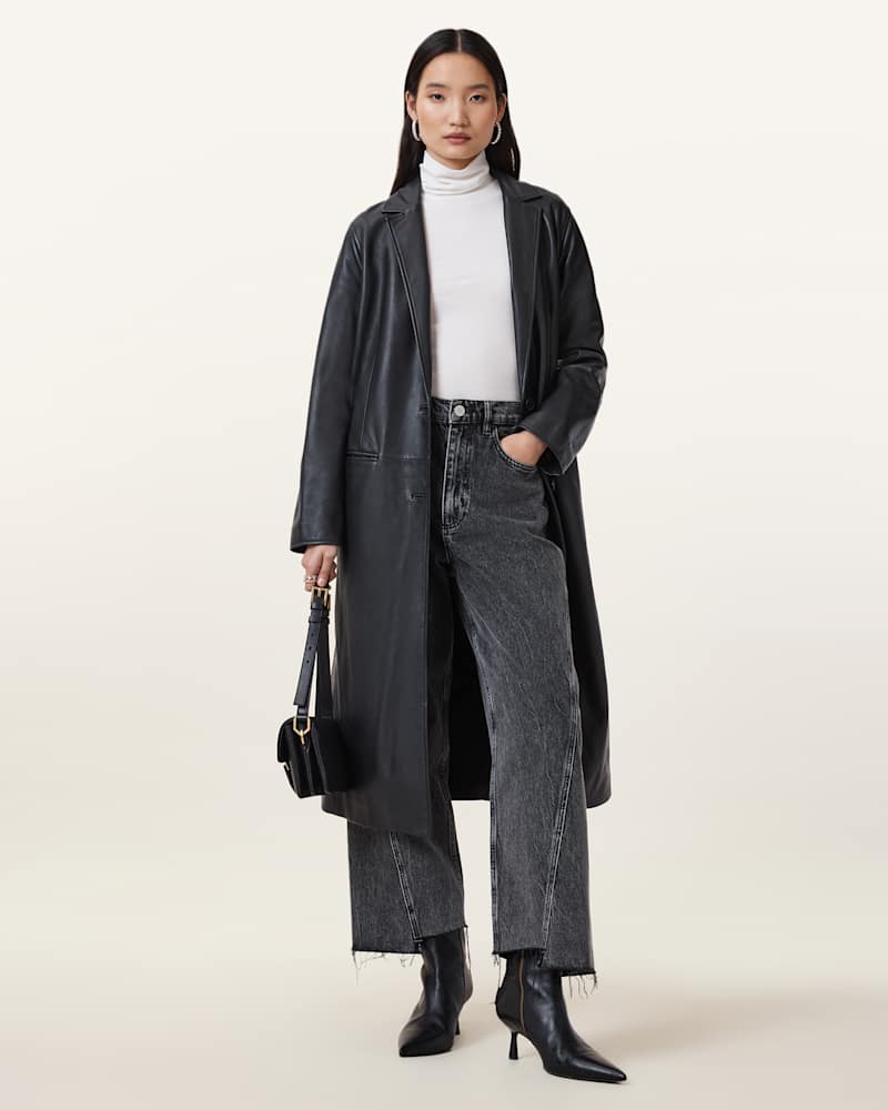 Aire Long Line Leather Coat