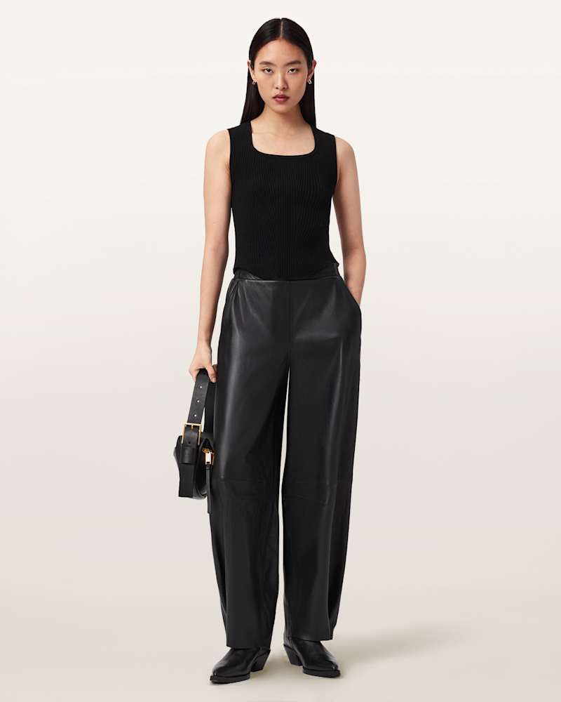Etta Barrel Leg Leather Trousers 