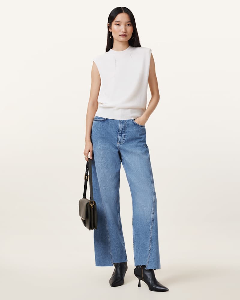 Fox Asymmetric Hem Wide Leg Denim Jeans