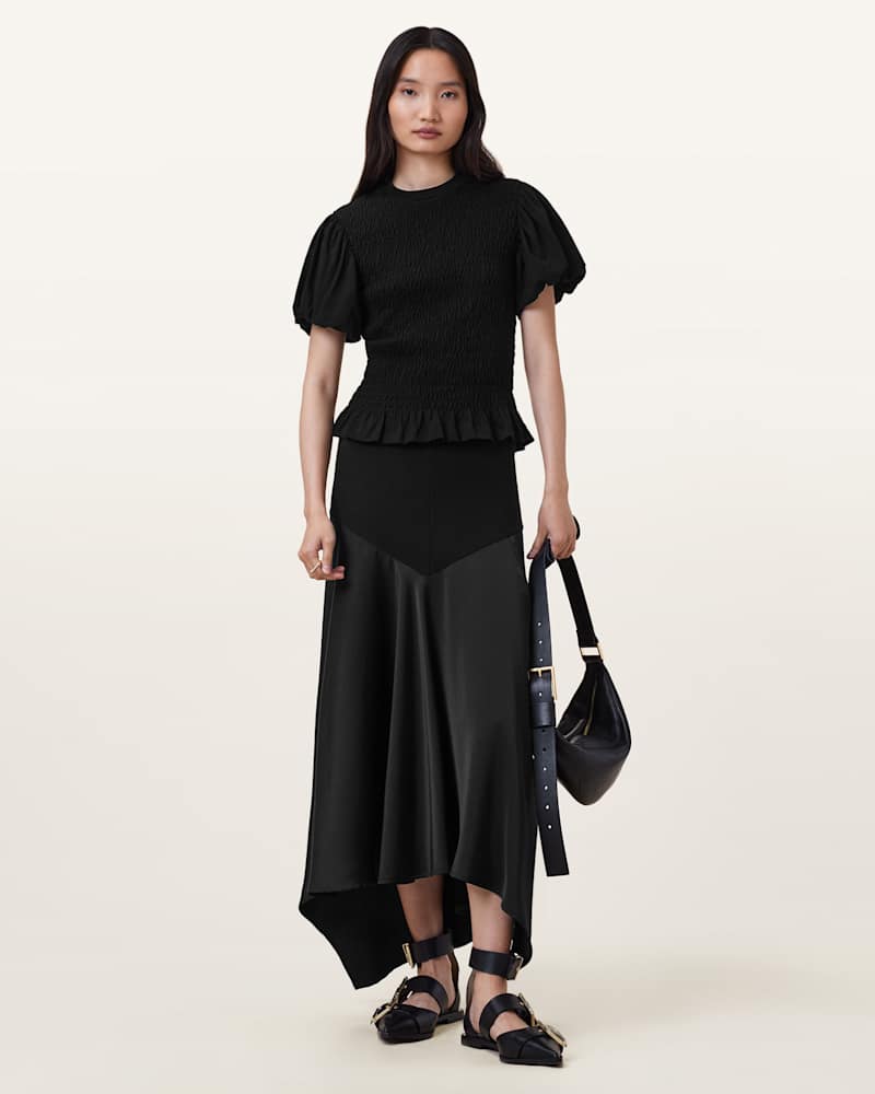 Pia Satin Asymmetric Maxi Skirt