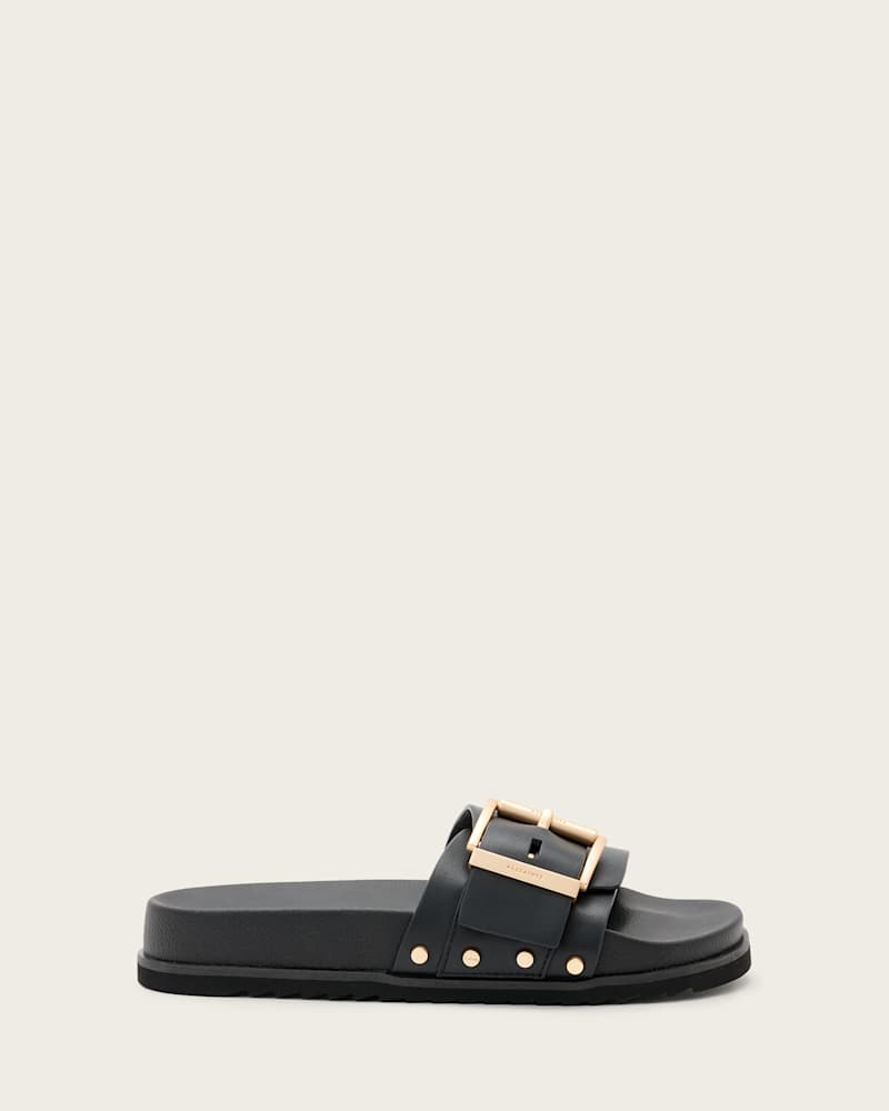 Ellie Studded Buckle Leather Sliders