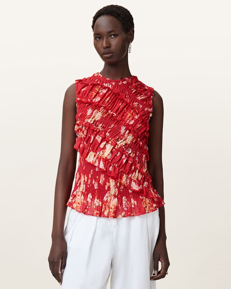 Nysa Floral Print Ruffled Tank Top