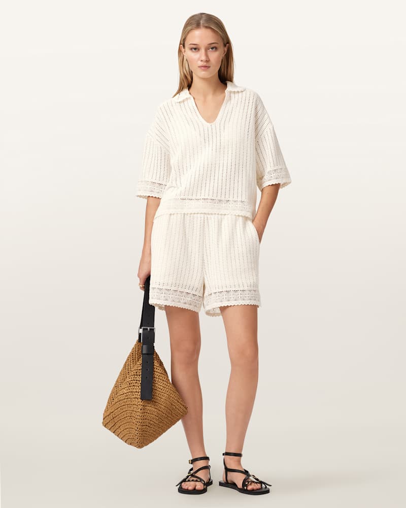 Elma Mid Rise Crochet Cotton Shorts