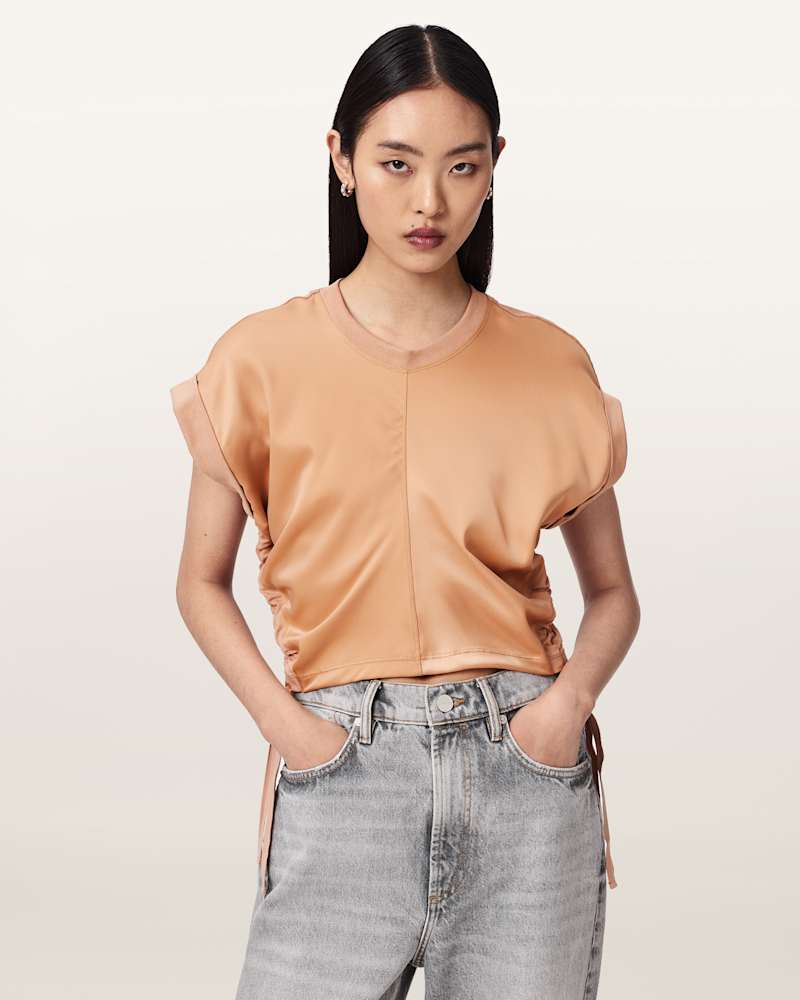 Mira Cropped Satin Drawcord T-Shirt