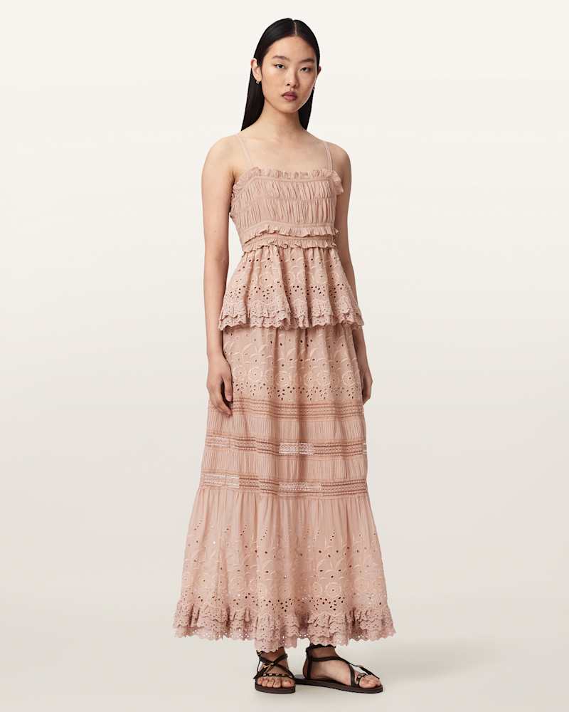 Camille Embroidered Tiered Maxi Skirt