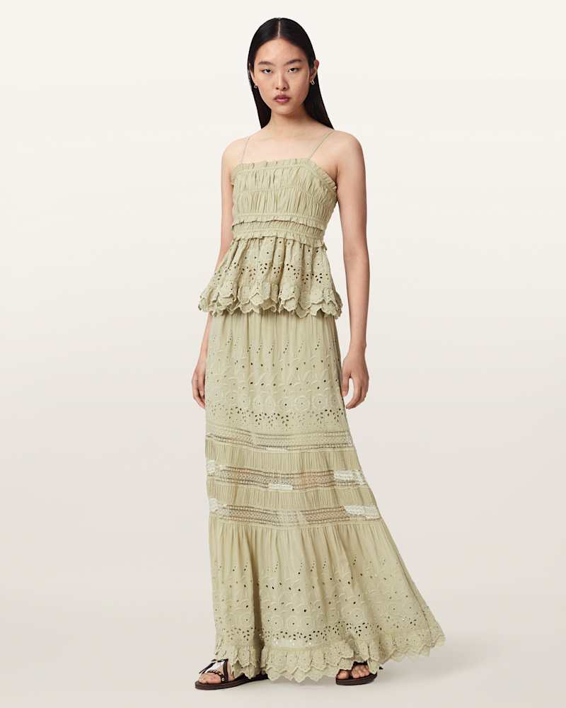 Camille Embroidered Tiered Maxi Skirt