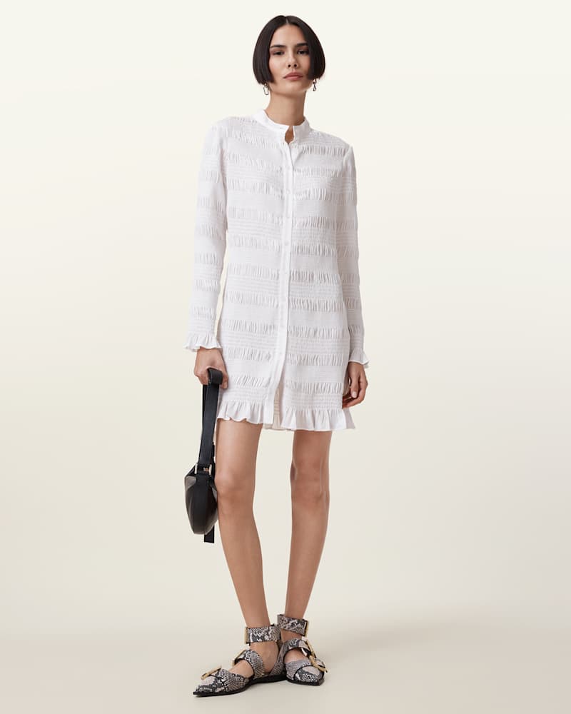 Meg Shirred Mini Shirt Dress