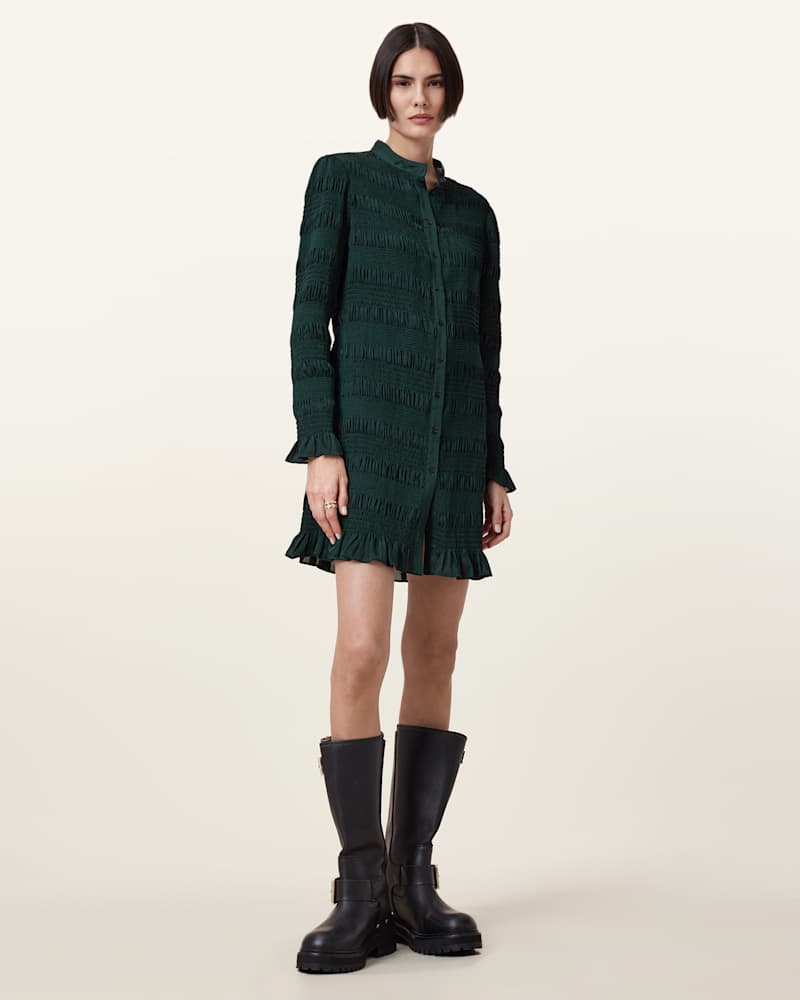 Meg Shirred Mini Shirt Dress