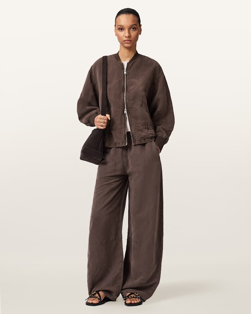 Sofi Linen Blend Drawstring Bomber Jacket