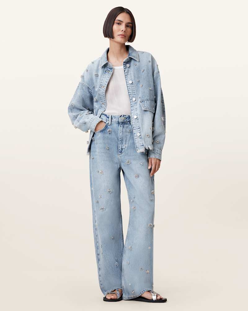 Blake Embellished Wide Leg Denim Jeans