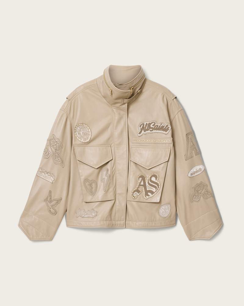 Clay Oversized Leather Patch Jacket