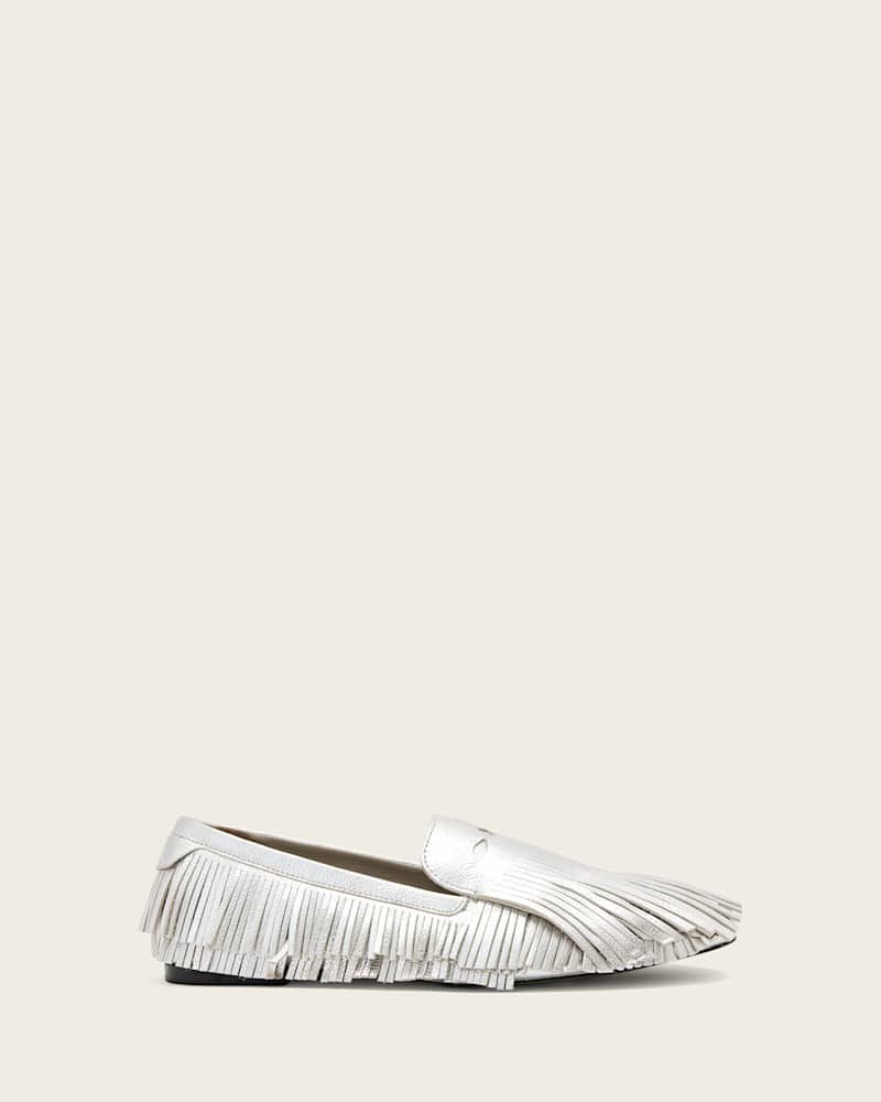 Sandy Metallic Fringe Loafers