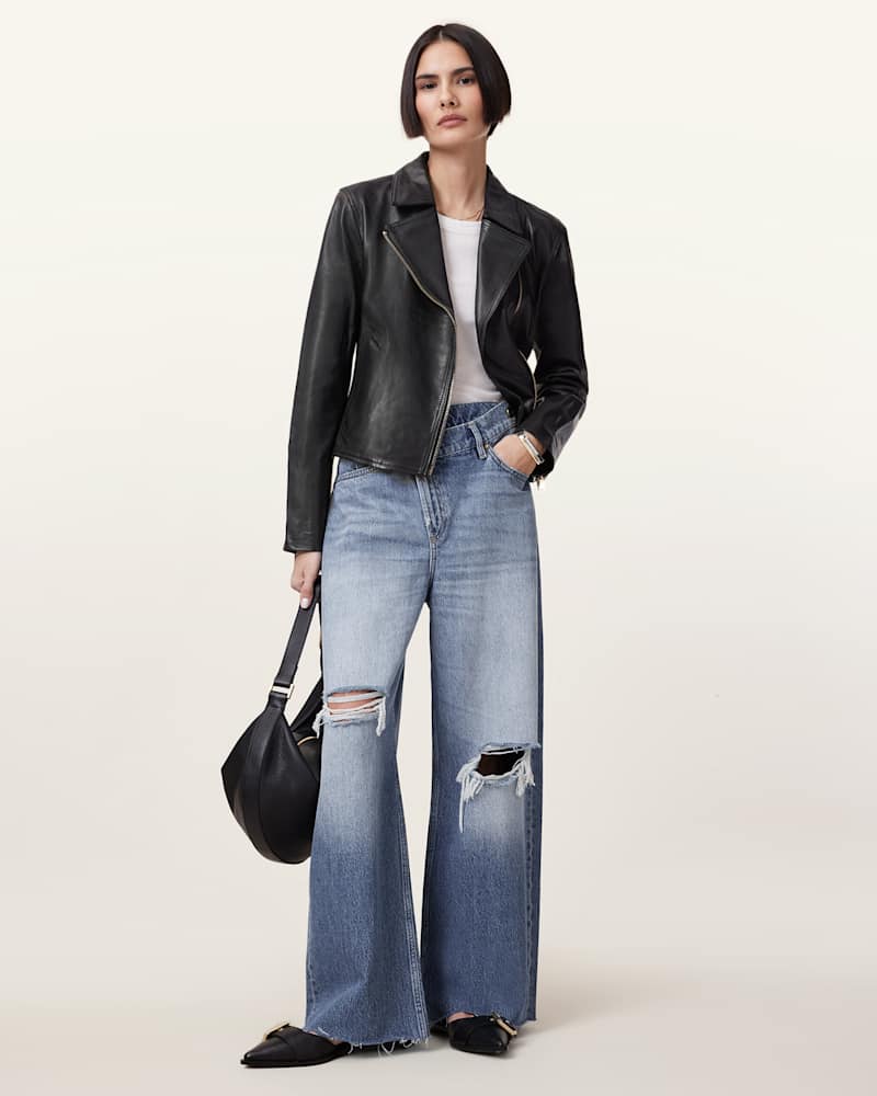 Vela Slim Fit Leather Biker Jacket
