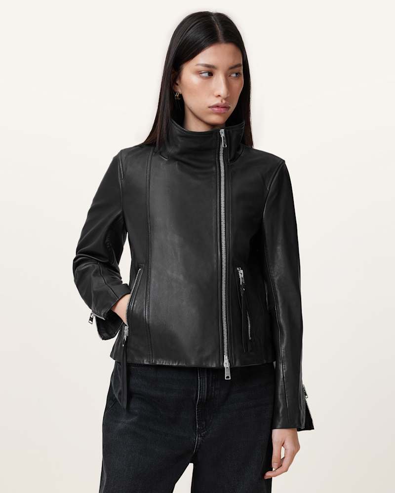 Ellis Leather Funnel Neck Biker Jacket