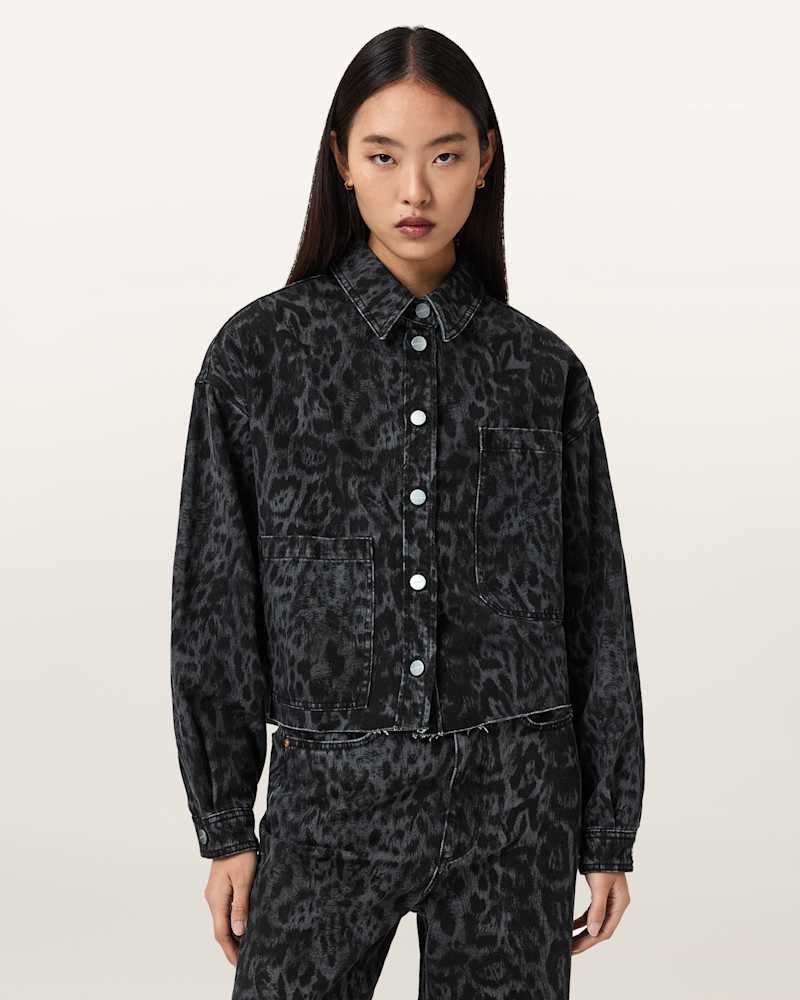 Nicky Denim Leopard Print Shacket