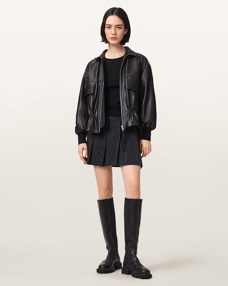 Viola Leopard Print Pleated Mini Skirt 