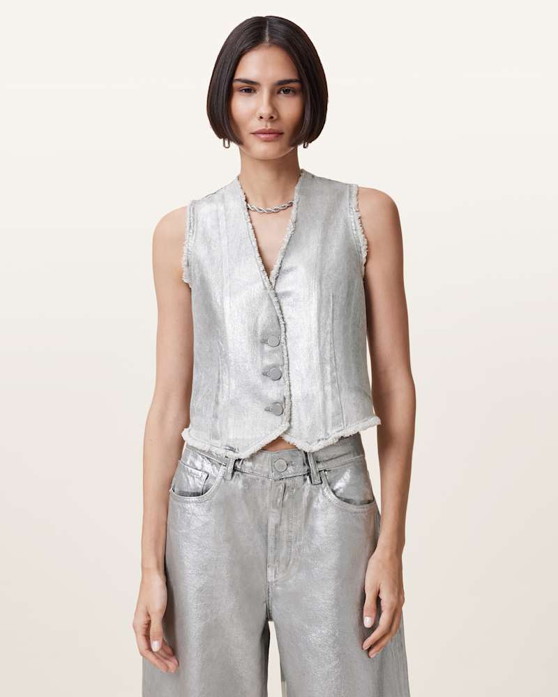 Andrea Metallic Silver Waistcoat
