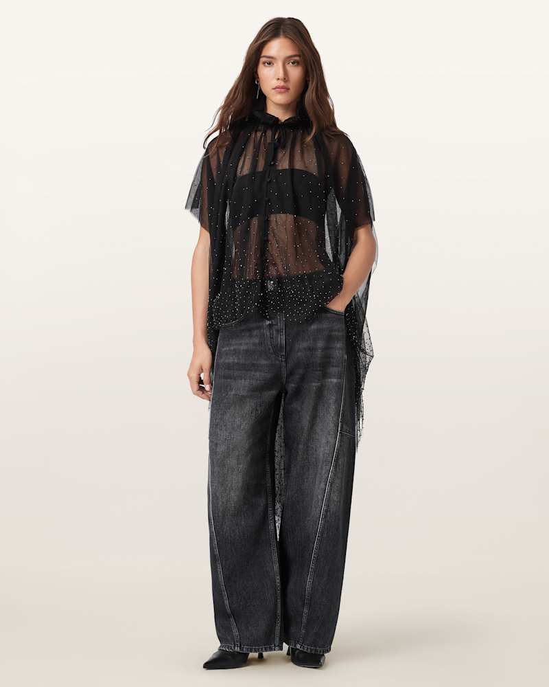 Sez Embellished Tulle Cape