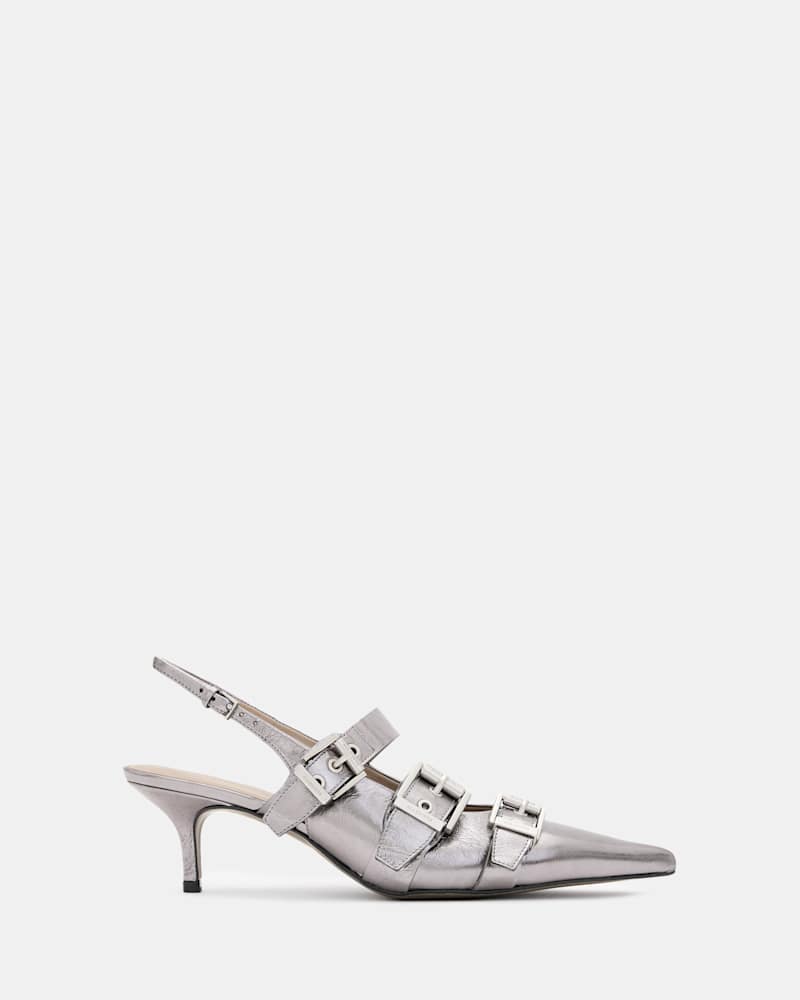 Grace Leather Chain Slingback Heels