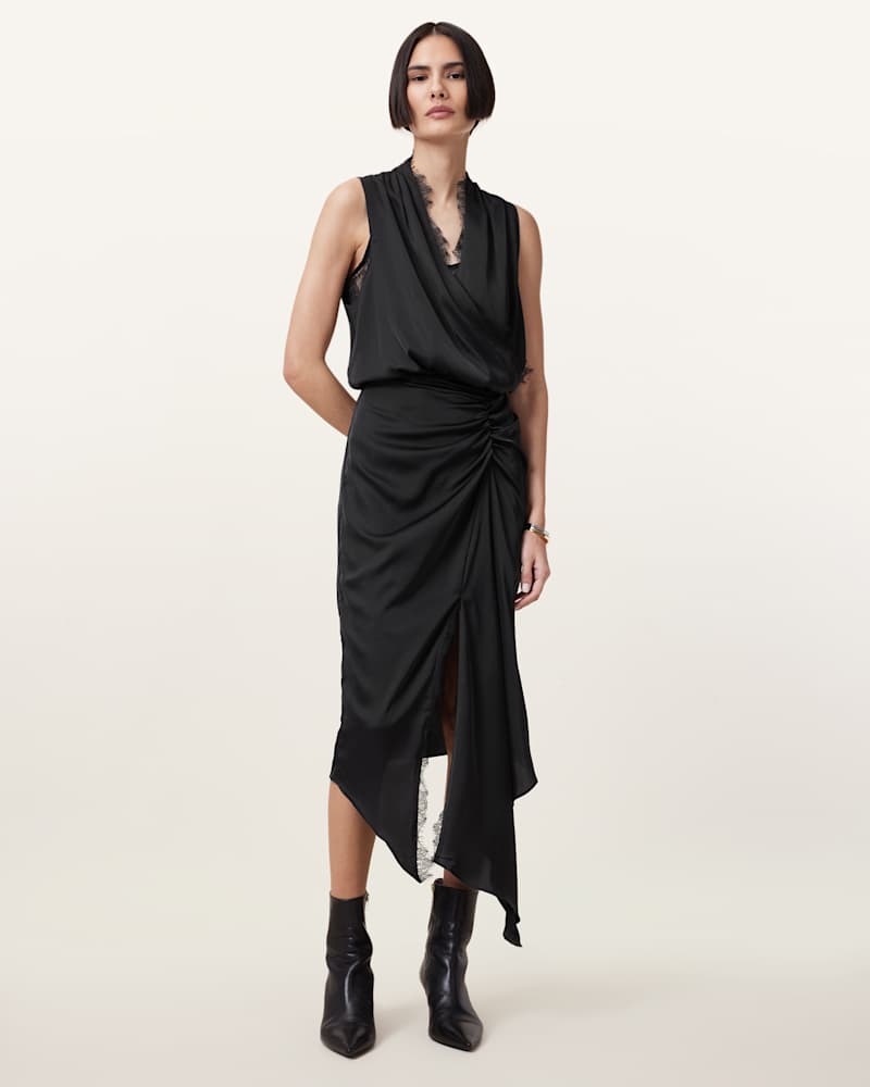 Abi Lace Trim Draped Midi Dress