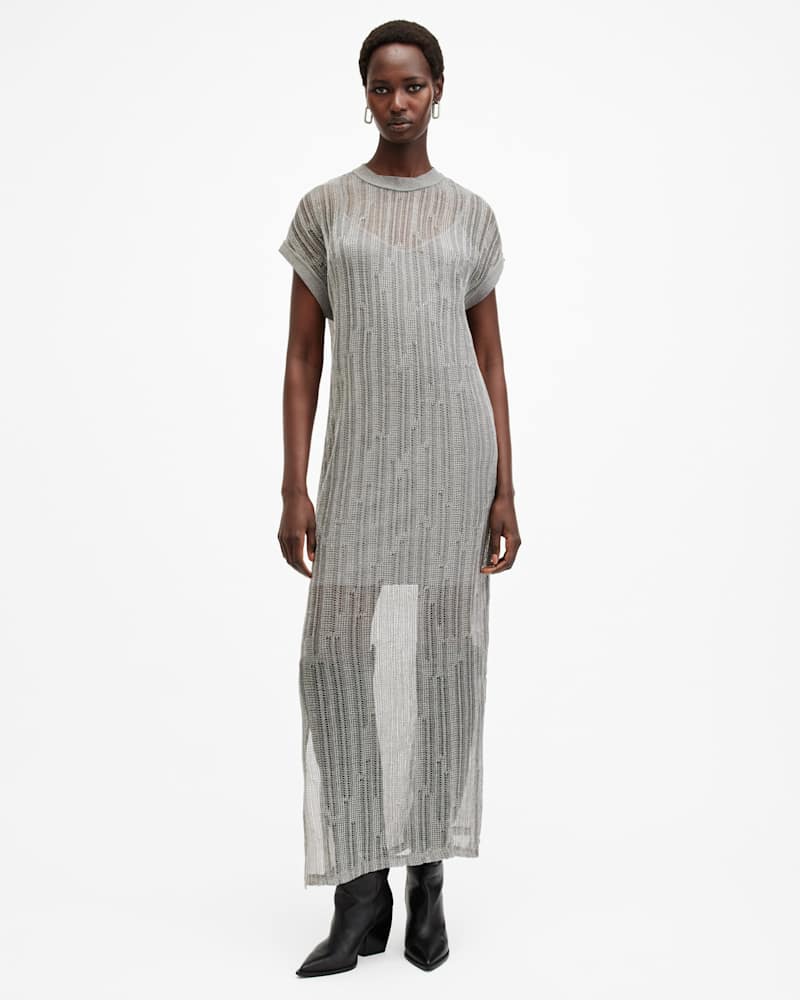 Giana Metallic Open Stitch Midi Dress
