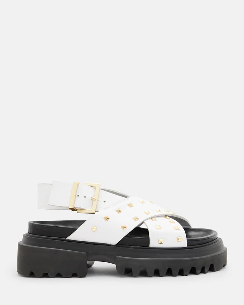 Cosmo Leather Studded Crossover Sandals