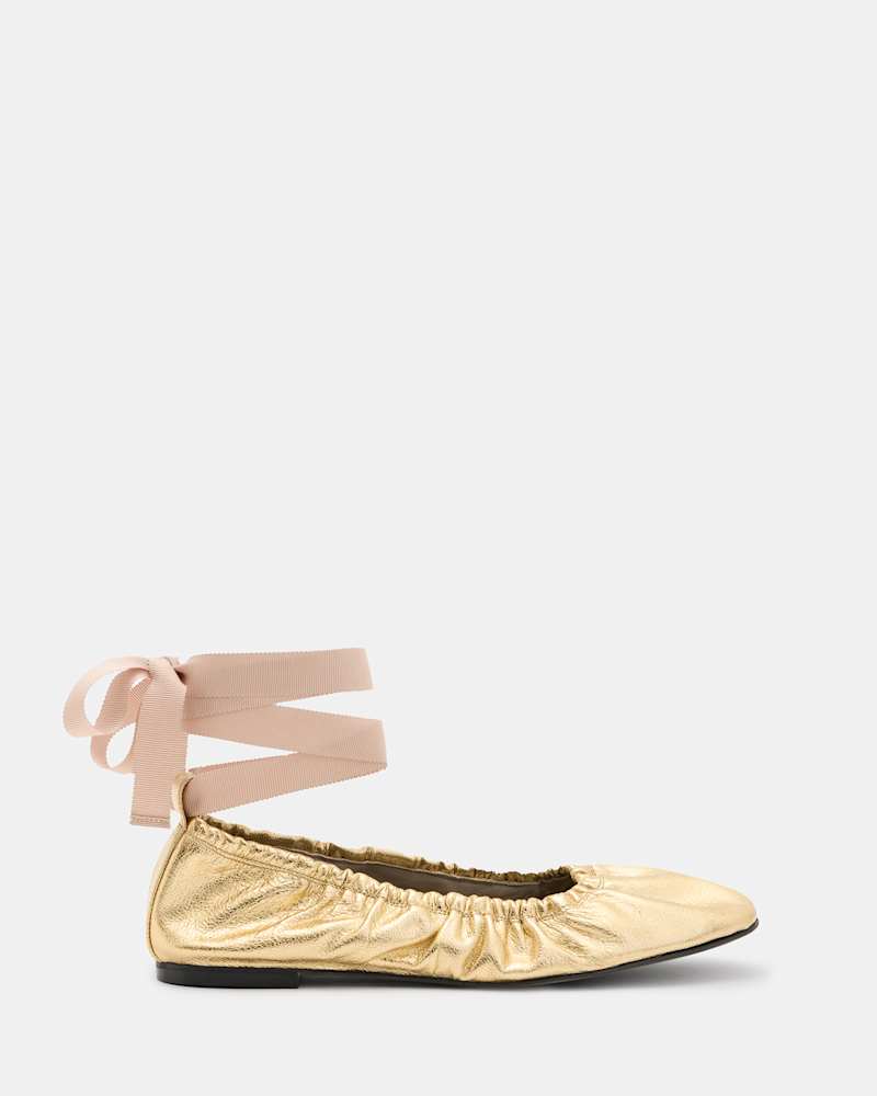 Alia Metallic Leather Ribbon Ballet Pumps