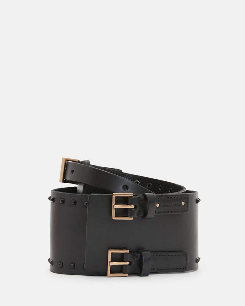 Maxie Studded Leather Double Buckle Belt