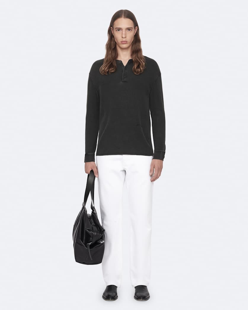 Raine Waffle-Knit Long-Sleeve Henley Top