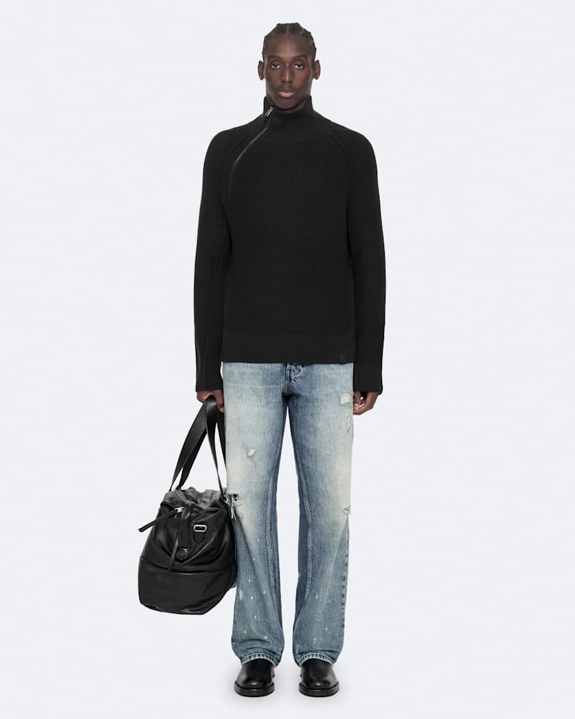 Zipped funnel-neck jumper
