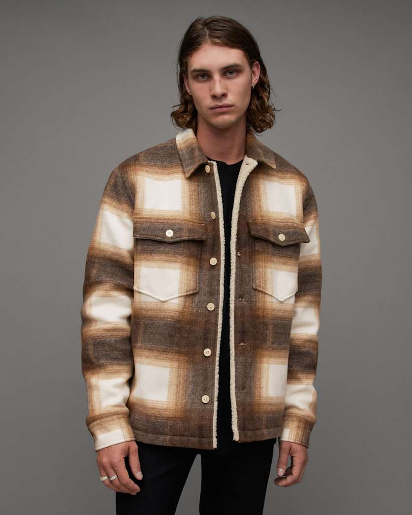 Gravity Checked Borg Lined Shirt Jacket