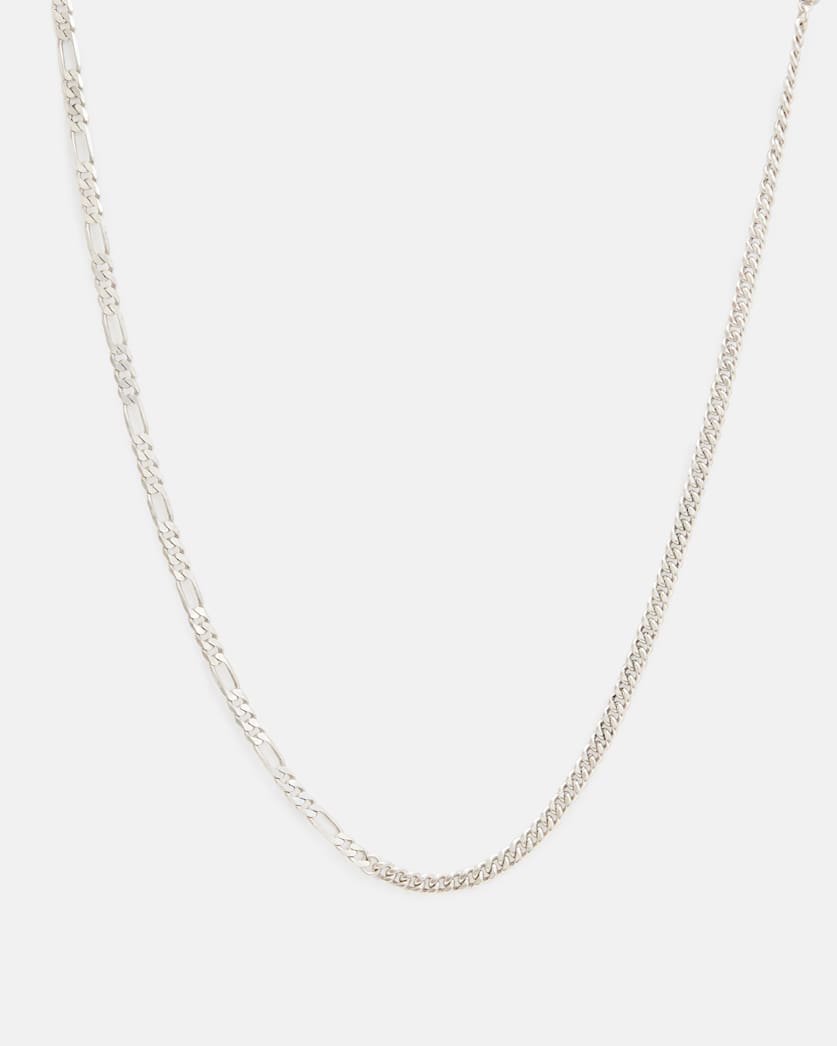 Curb Figaro Sterling Silver Mix Necklace