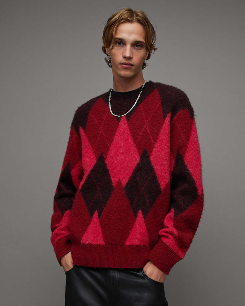 Harley Brushed Argyle Crew Neck Jumper