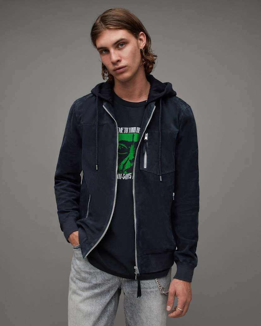 Kairo Removable Hood Suede Bomber Jacket