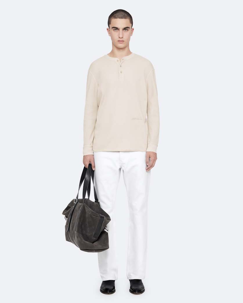 Raine Waffle-Knit Long-Sleeve Henley Top