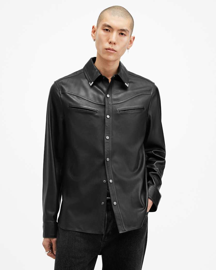 Draven Metal Tip Collar Leather Shirt