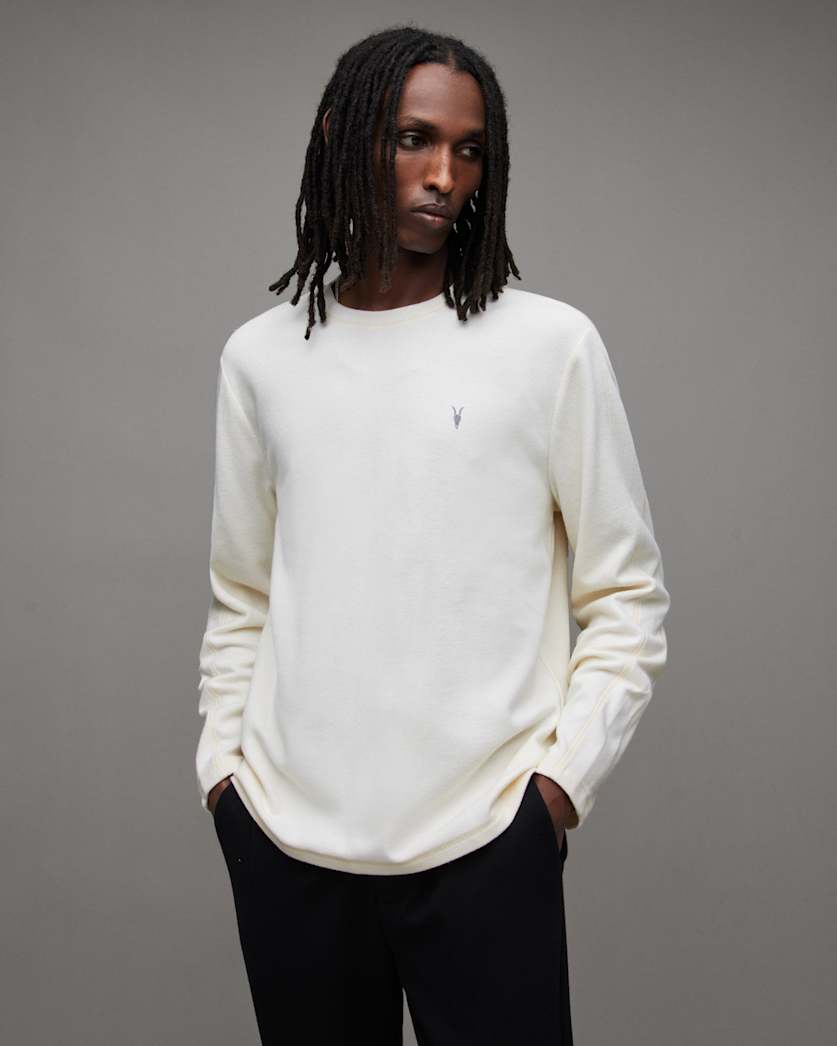Rowe Long Sleeve Waffle Ramskull T-Shirt Chalk White ALLSAINTS US
