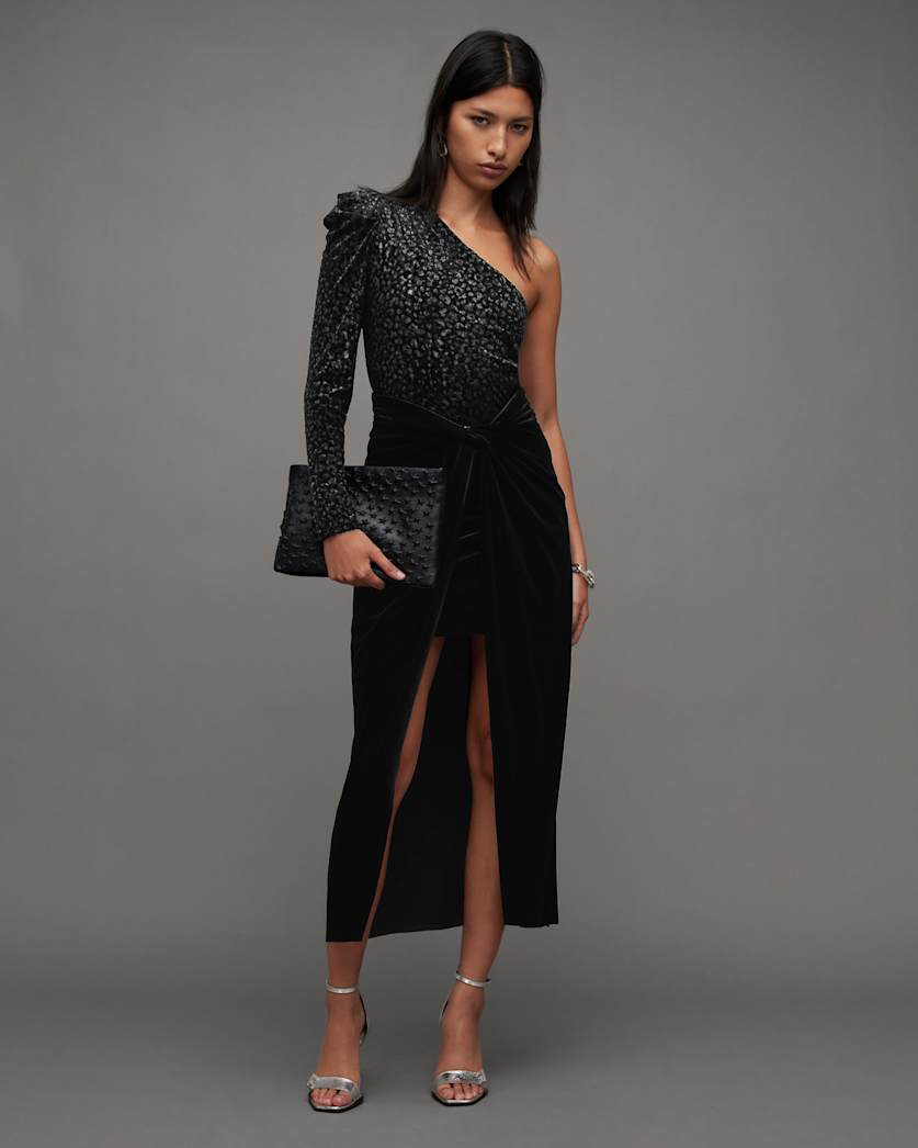 Sami Velvet Gathered Draped Midi Skirt