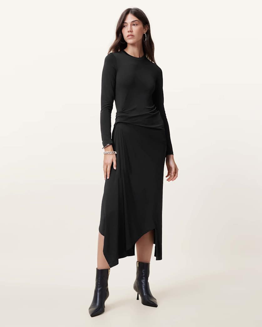 Rivi Draped Long Sleeve Midi Dress