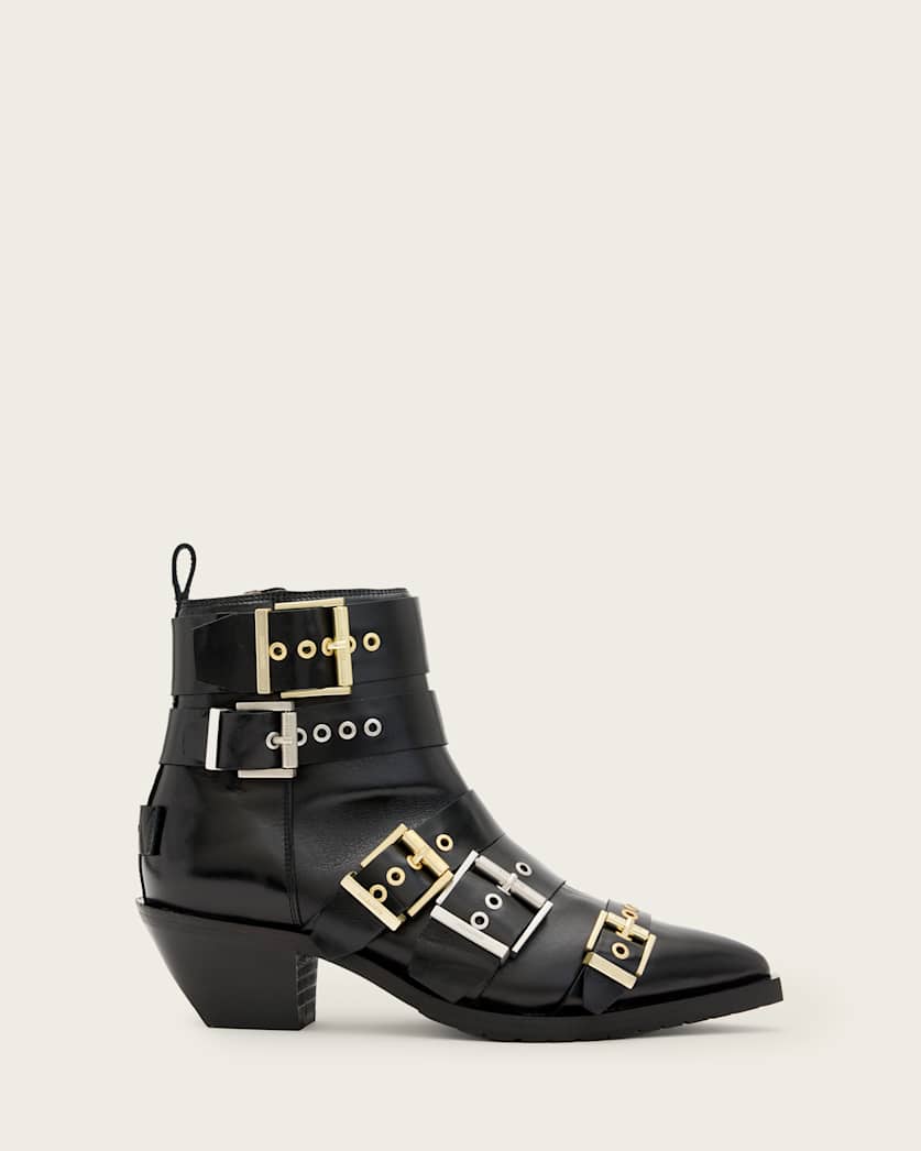 Jane Buckle Pointed Leather Boots