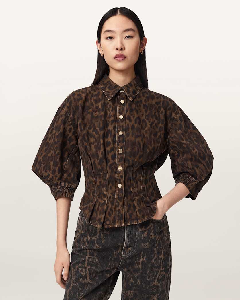 Nancy Leopard Print Denim Shirt