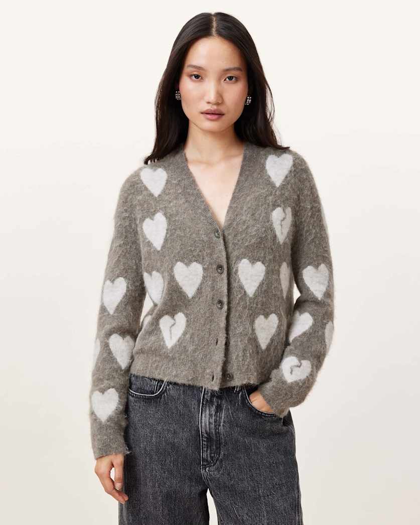 Amora Love Heart Jacquard Brushed Cardigan