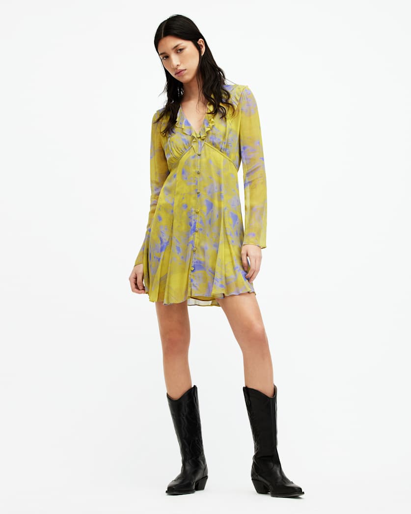Lini Inspiral V-Neck Frill Mini Dress