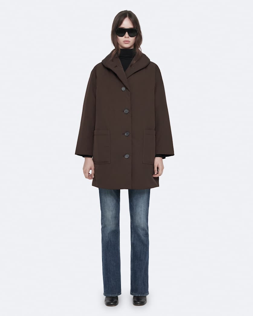 Darcie Nylon Shawl-Collar Cocoon Coat