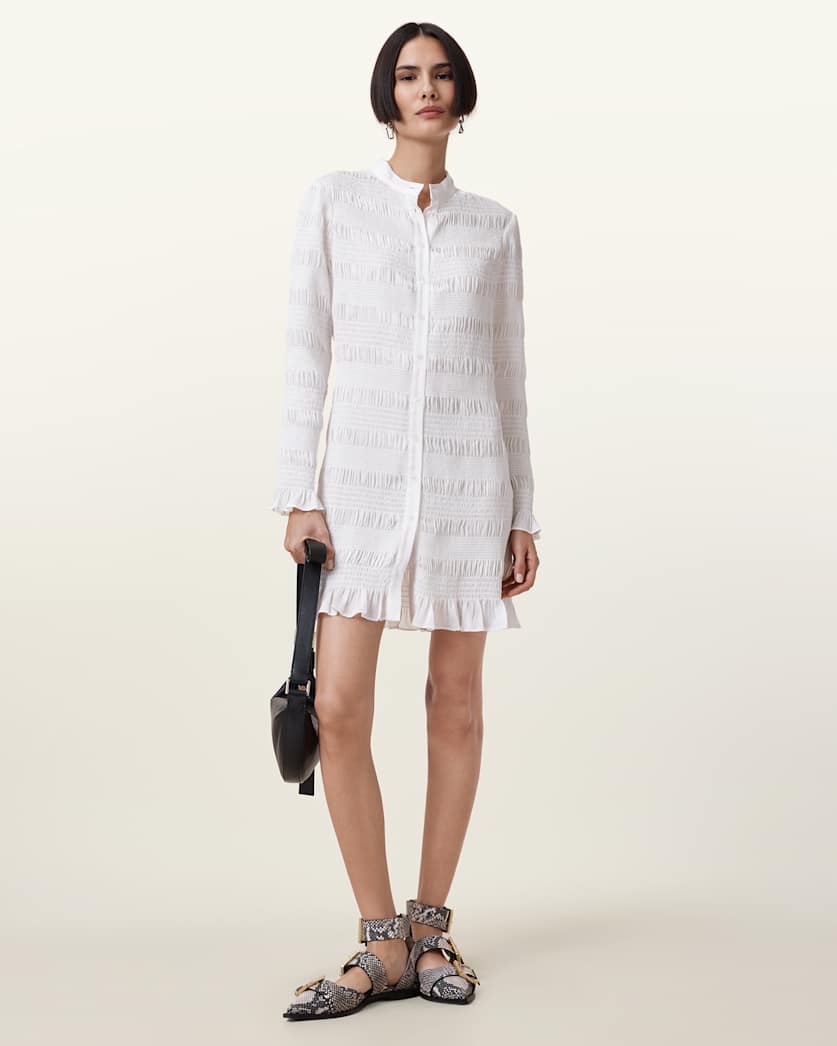 Meg Shirred Mini Shirt Dress