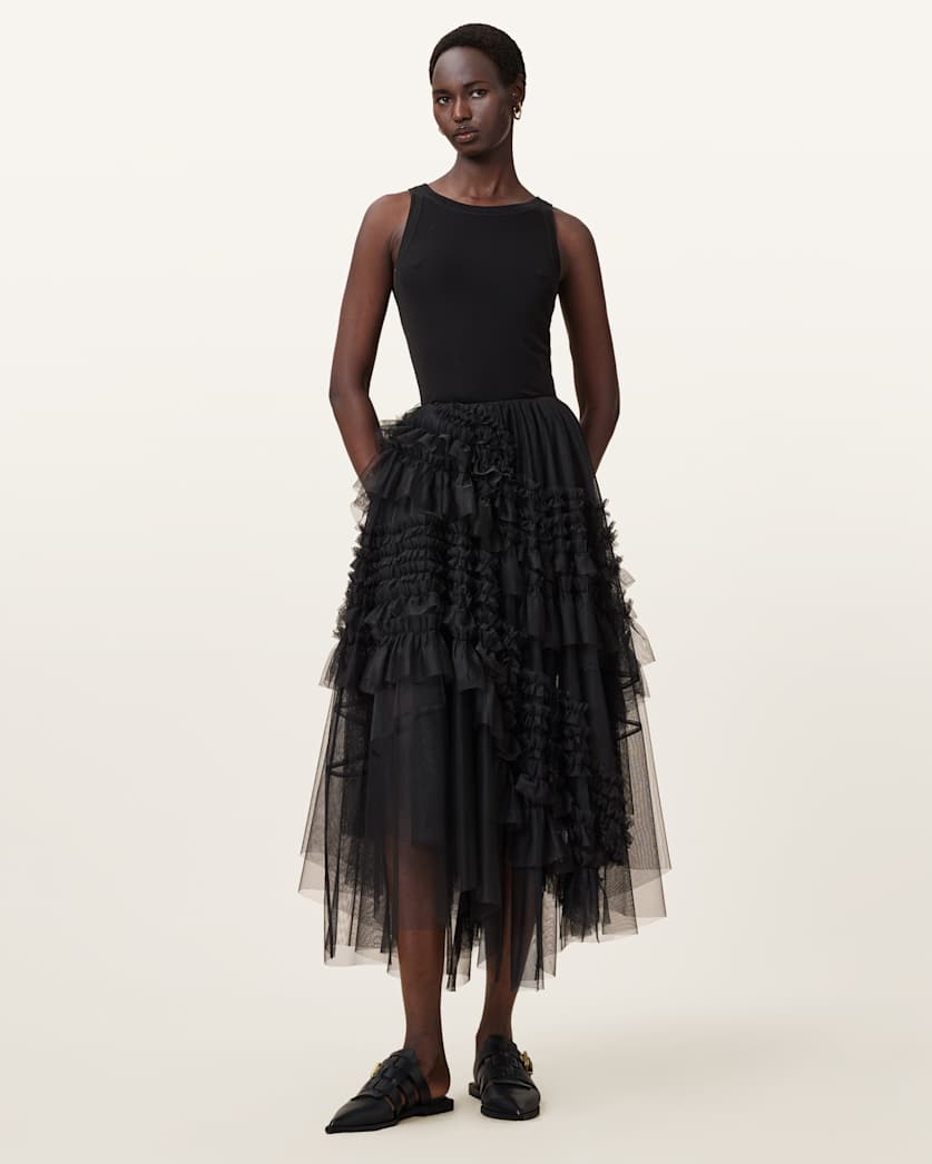 Jen Tulle Asymmetric Maxi Skirt