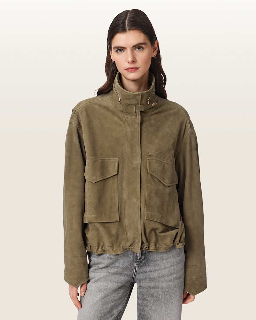 Clay Funnel Neck Suede Cropped Jacket